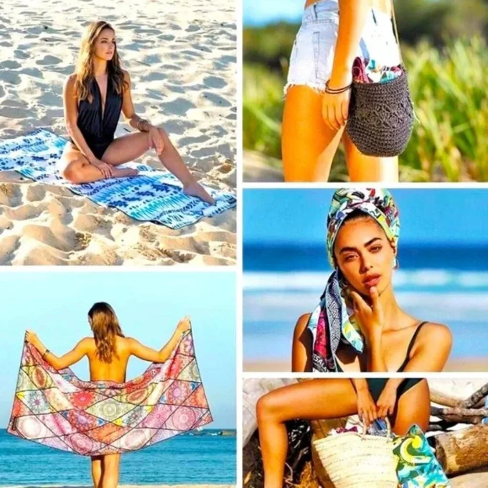 Blanket - Microfiber Towel Geo Oversized 72X74 Beach Camp Picnic Quick-Dry New